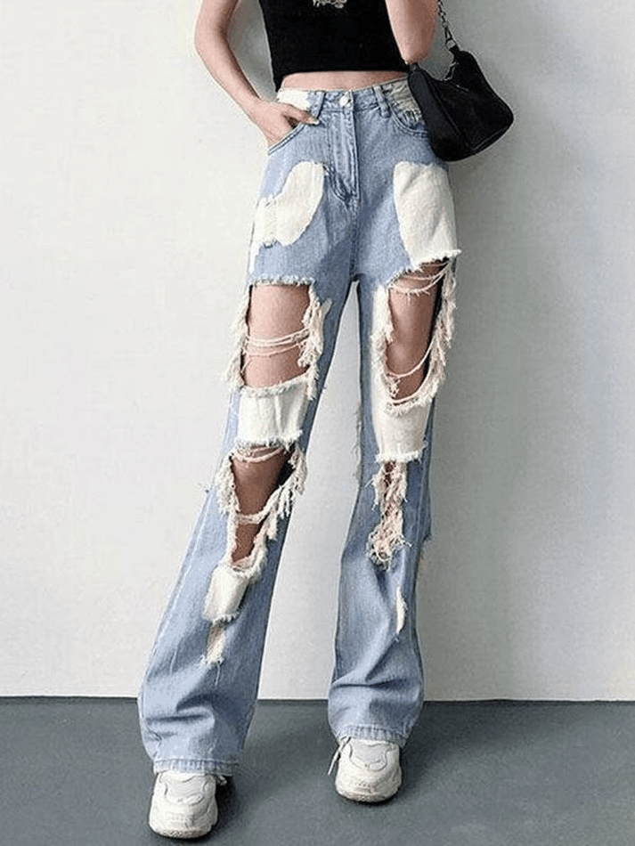 Bleached Extra Frayed Ripped Jeans