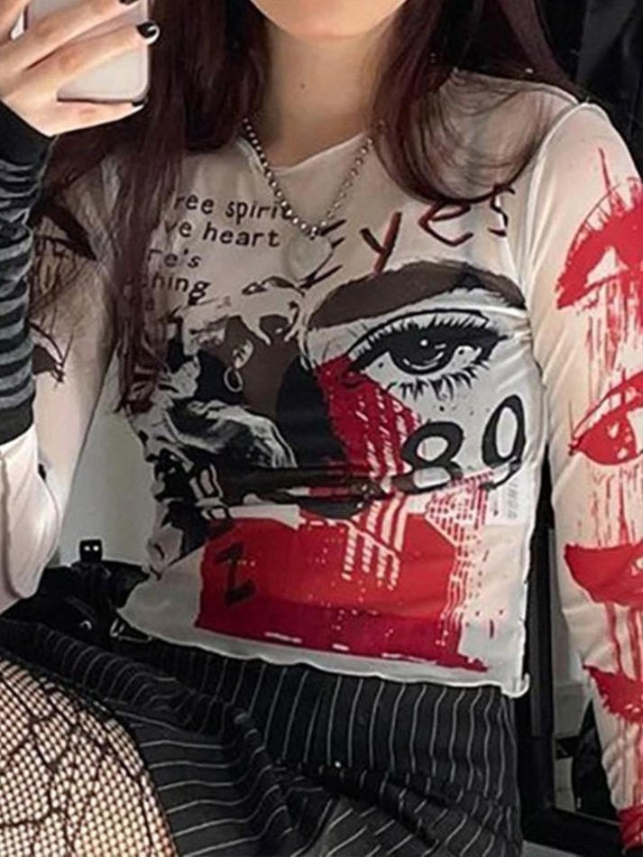 Bloody Eye Long Sleeve Crop Top