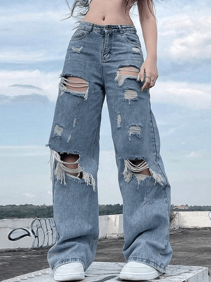 Blue Distressed Ripped Jeans