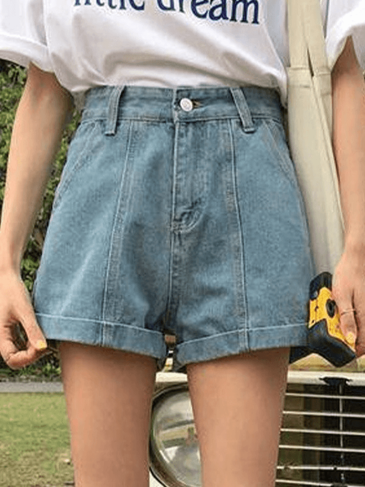 Blue Wash Cuffed Hem Denim Shorts