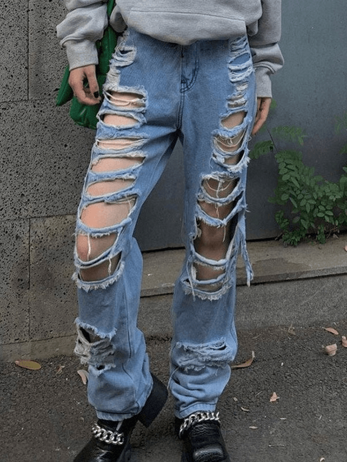 Blue Wash Multi-Ripped Jeans