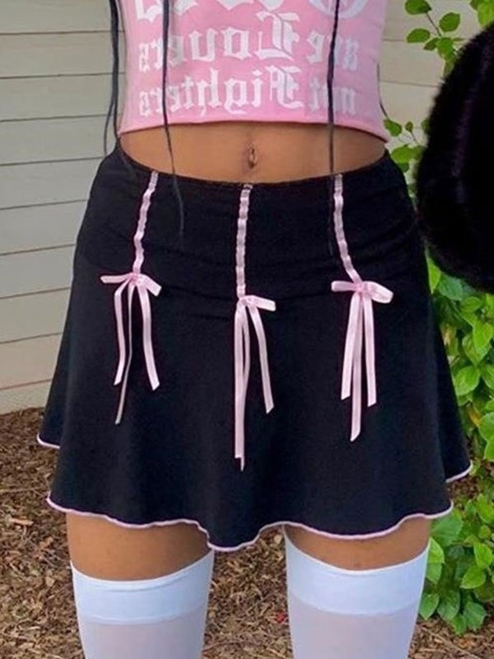 Bow Decor High Waist Mini Skirt