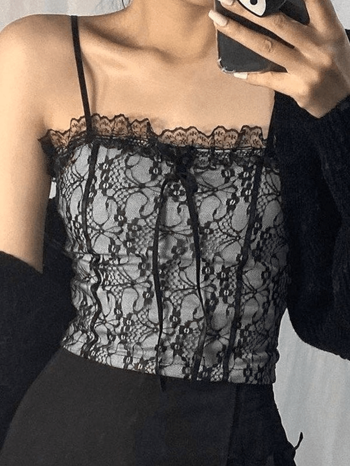 Bow Decor Lace Crop Cami Top