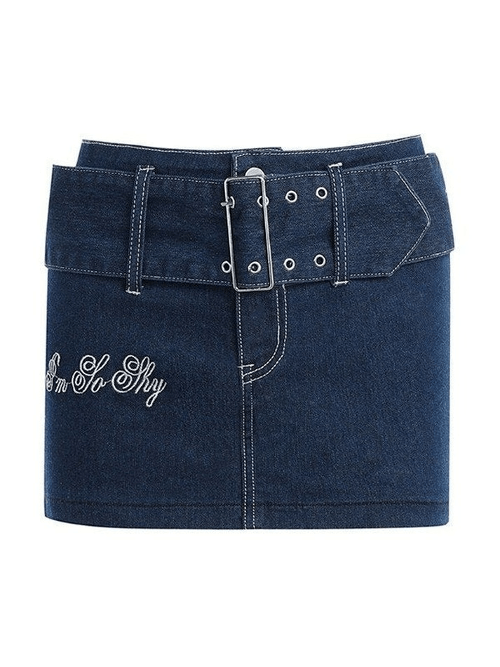 Buckle Belted Denim Cargo Mini Skirt