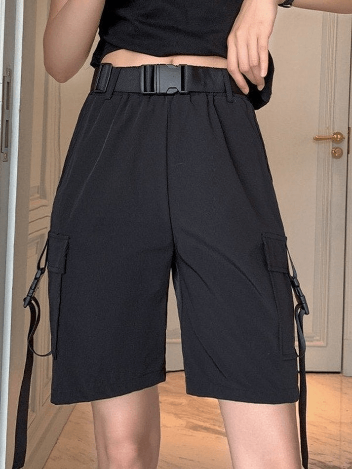 Buckled Strap Pocket Cargo Shorts