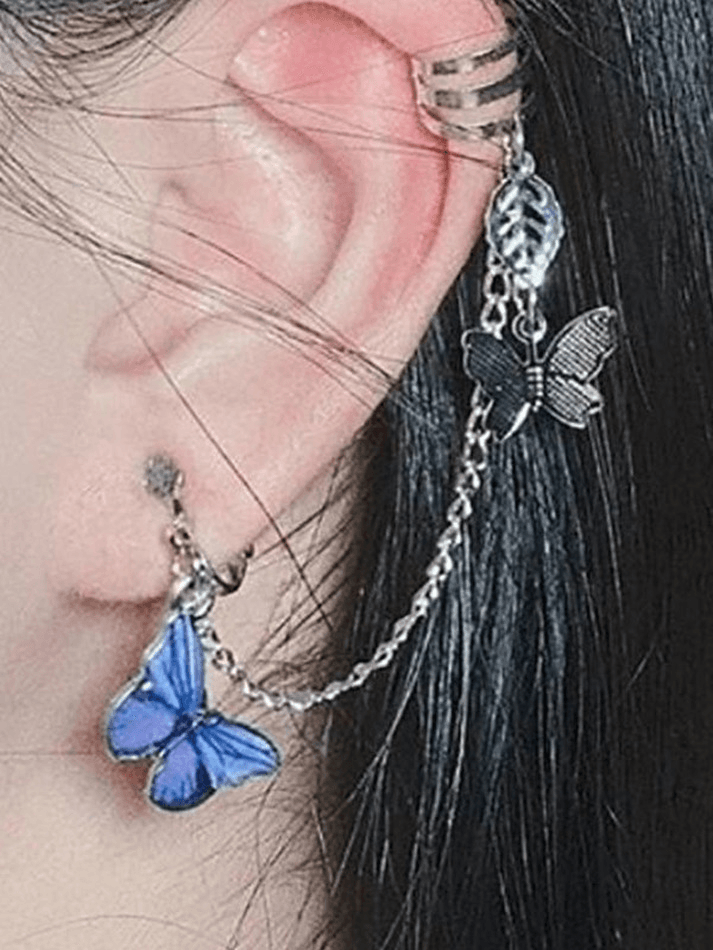 Butterfly Chain Embellished Cuff Earring