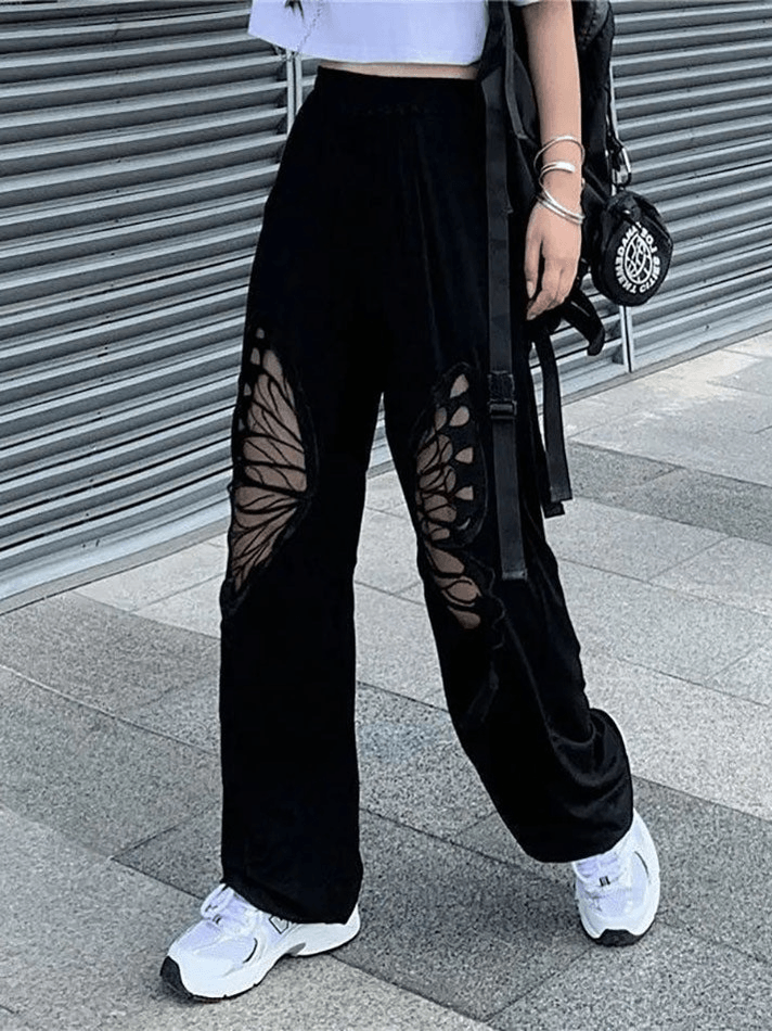 Butterfly Cutout Straight-Leg Pants