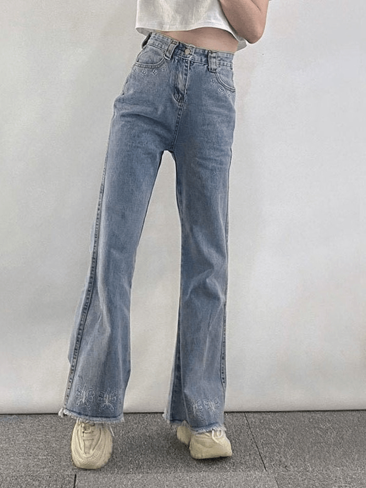 Butterfly Embroidered Flare Jeans