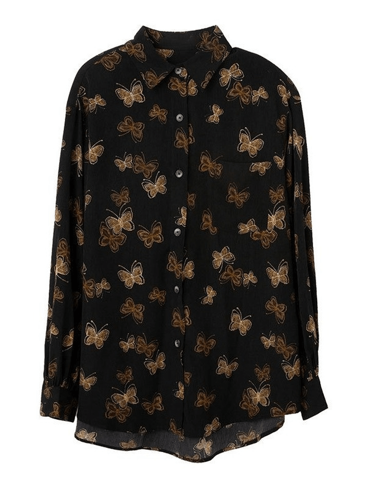 Butterfly Long Sleeve Button Blouse