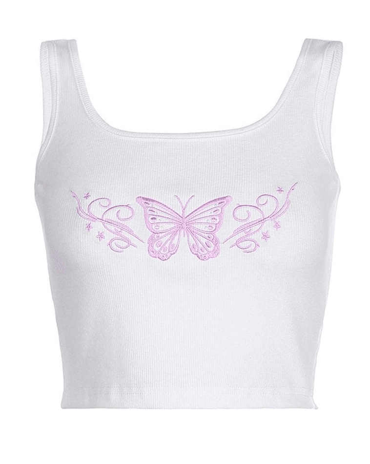 Butterfly Print Cropped Tank Top