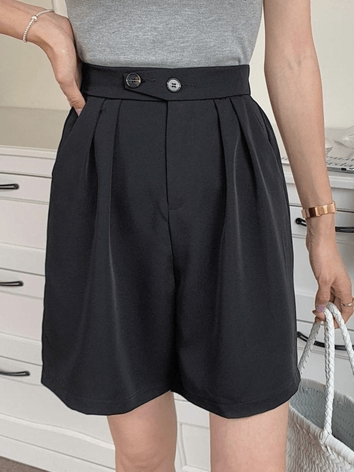 Button Pleated Tailored Shorts