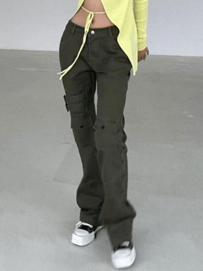 Buttoned High Waist Casual Cargo Pants