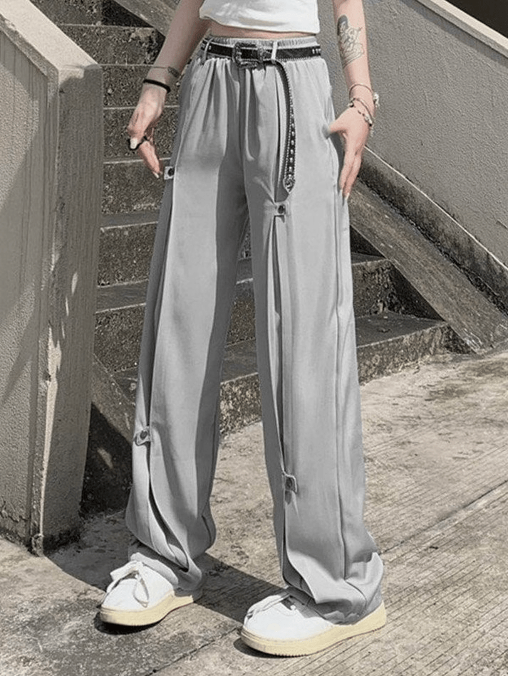 Buttoned Pleated Straight-Leg Pants