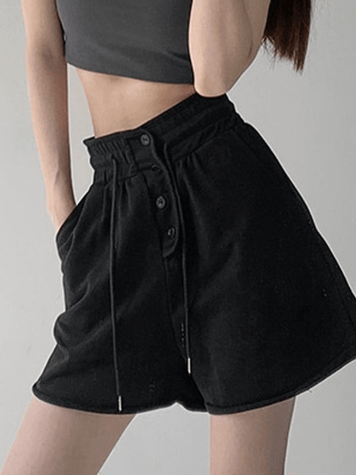 Buttoned Roll Hem Jogger Shorts