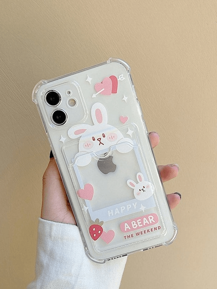 Card Holder Detail Cartoon Pattern Clear Iphone Case