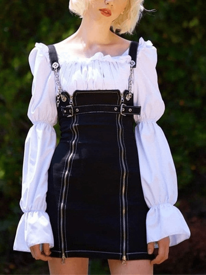 Chain Embellished Denim Overall Dress