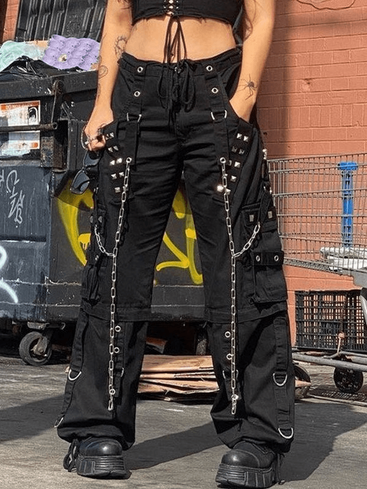 Chain Embellished Parachute Cargo Pants