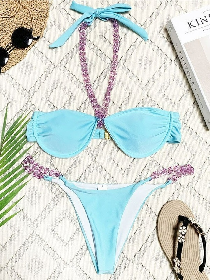 Chain Strap Halter Bikini Set