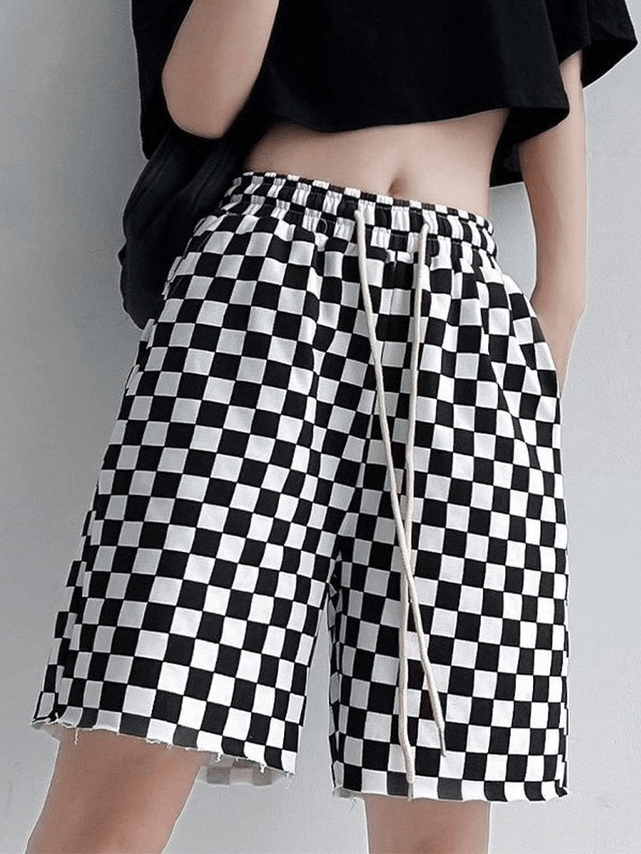 Checkered Print Jogger Shorts