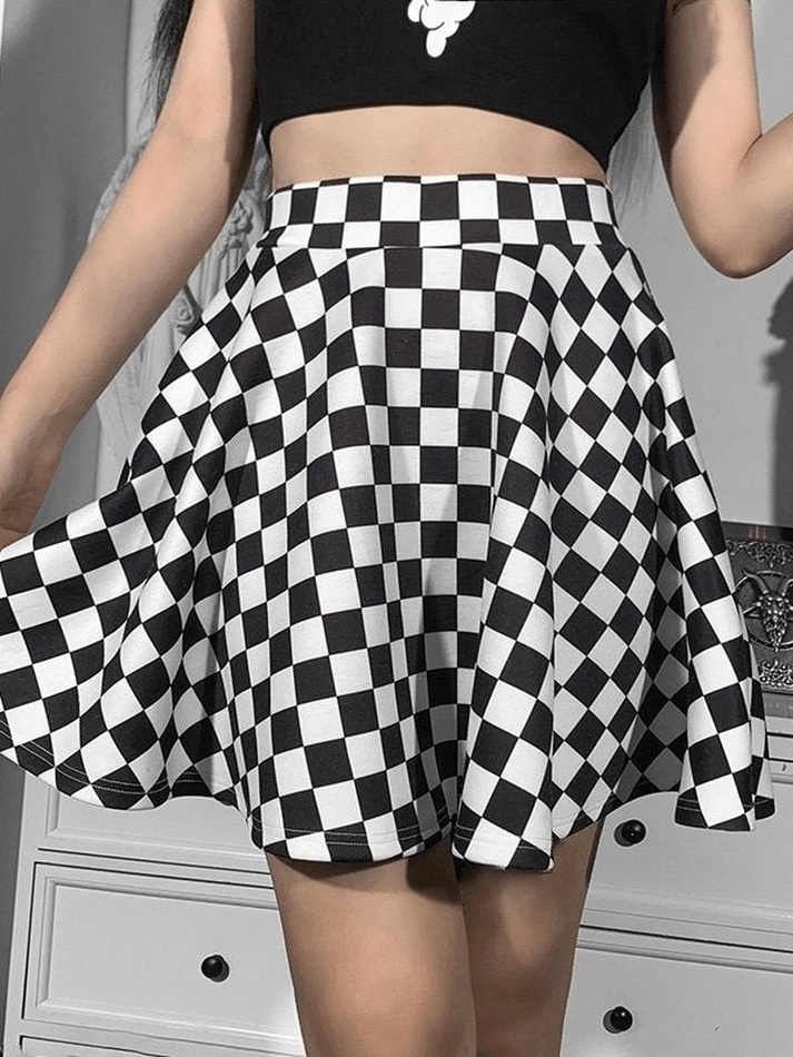 Checkered Print Skate Mini Skirt