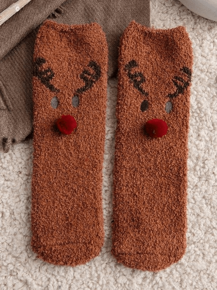 Christmas Elk Coral Fleece Socks