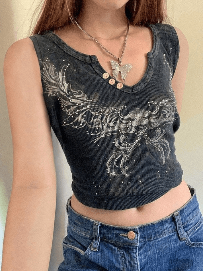 Rhinestone Detail Sleeveless Crop Top