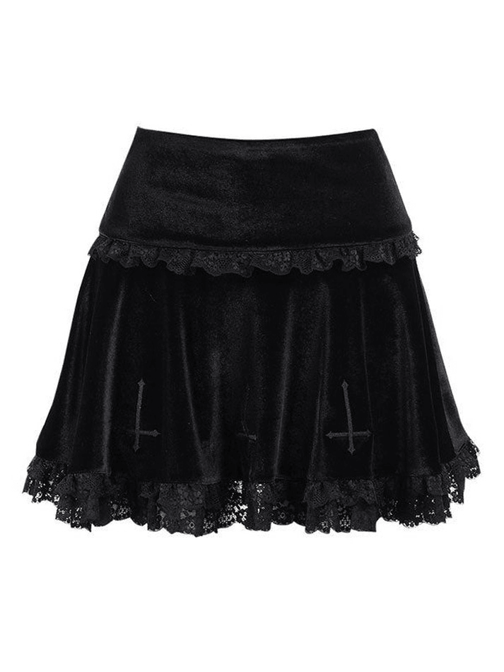 Velvet Lace Paneled Mini Skirt