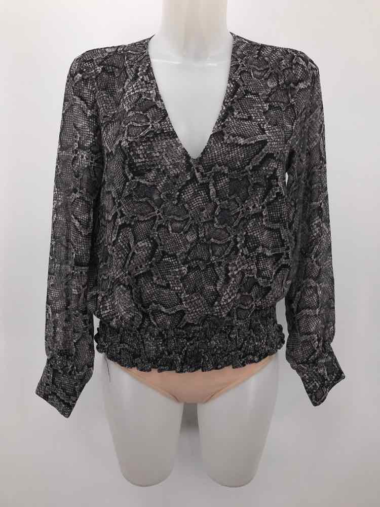 1.State Grey Size Small Snake Print Long Sleeve Blouse