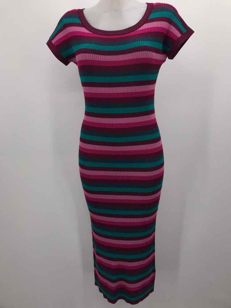 525 America Purple Size Small Stripe Shimmer Midi Knit Dress