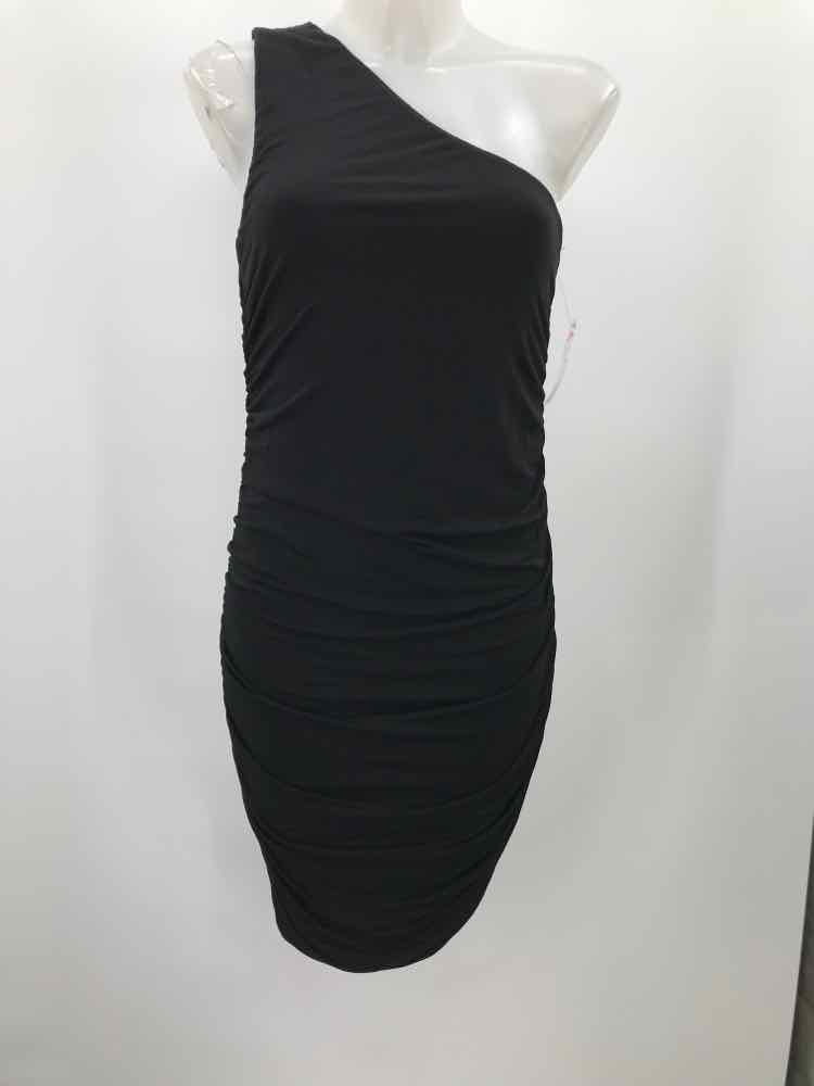 7 24 Black Size Medium Ruched Knee Length One Shoulder Dress