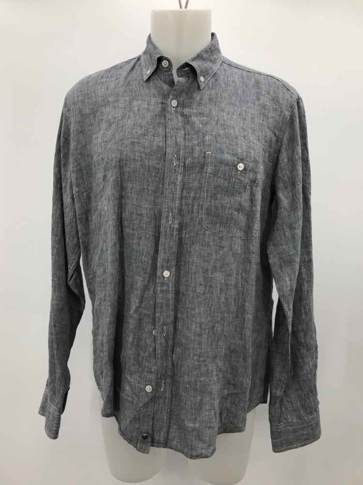 7 For All Mankind Grey Large Linen Long Sleeve Men's Button Down