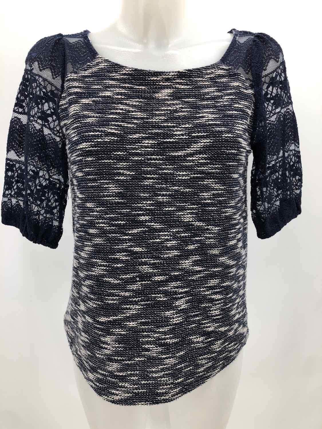 9-h15 Navy Size XS Lace Mid Sleeve Knit Top