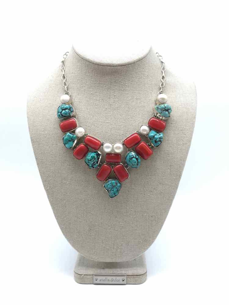 925 Silver Coral Stone Necklace