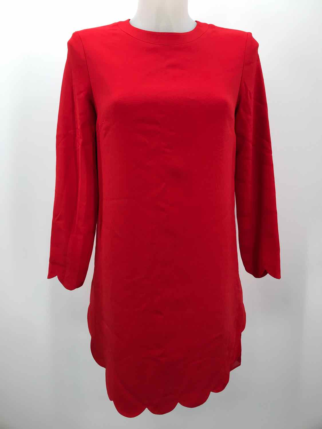 A.L.C. Red Size 0 Scalloped Shift Short Long Sleeve Dress