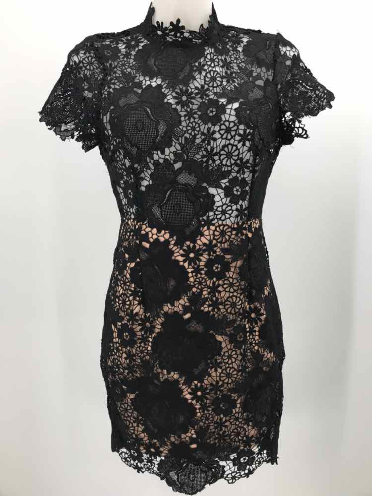 A.Peach Black Size Medium Polyester Knee Length Lace Dress