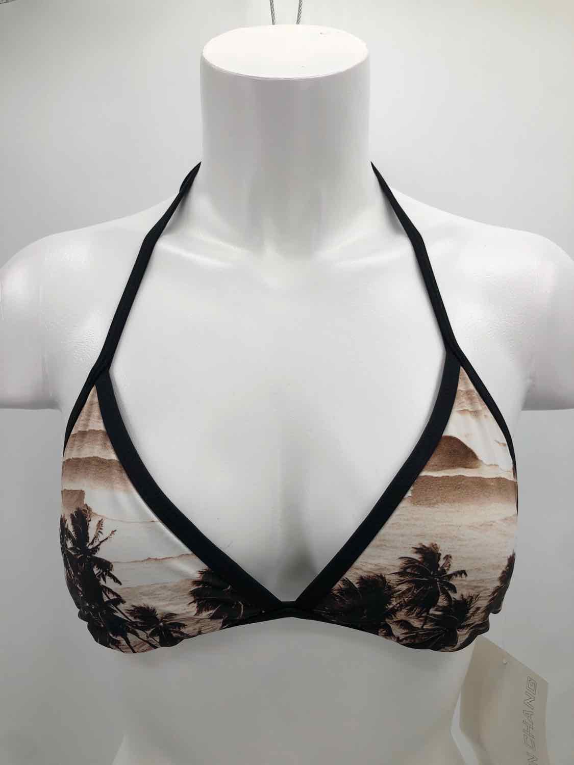 Aaron Chang Black Size Medium Reversible Printed Bikini Top