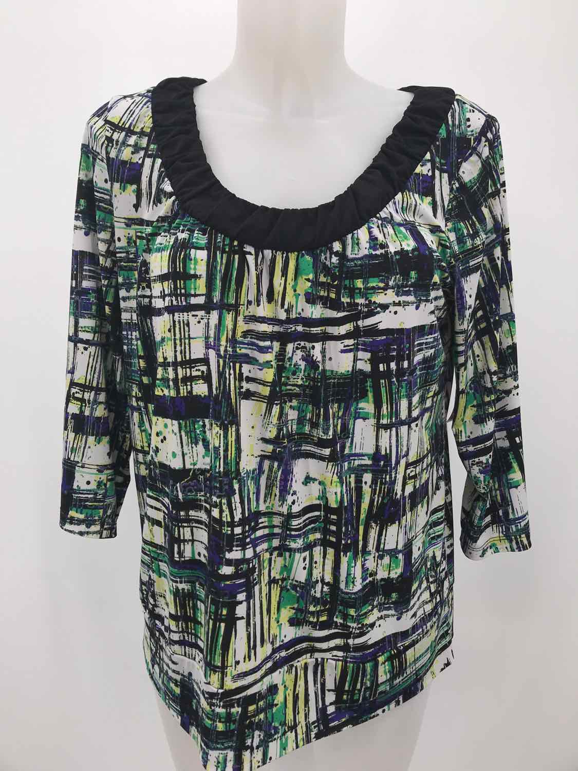 AB Studio Green Size Large Printed Long Sleeve Blouse