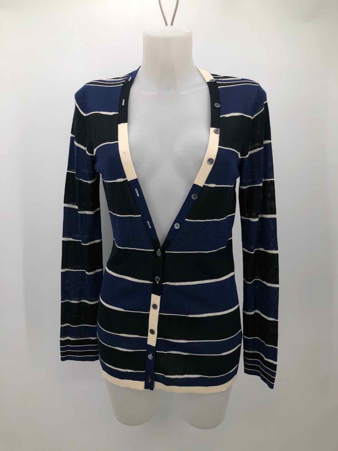 Abaete Navy Size Medium Stripe Button Down Cardigan