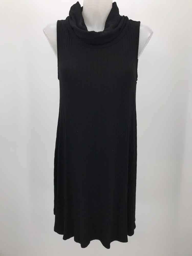 Abound Black Size Medium Ribbed Turtleneck Knee Length Sleeveless Dress