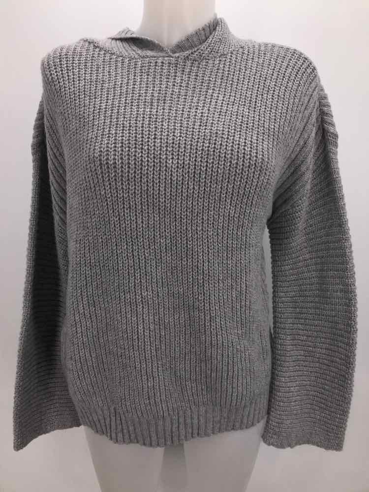 Abound Grey Size Medium Cable Knit Hooded Sweater