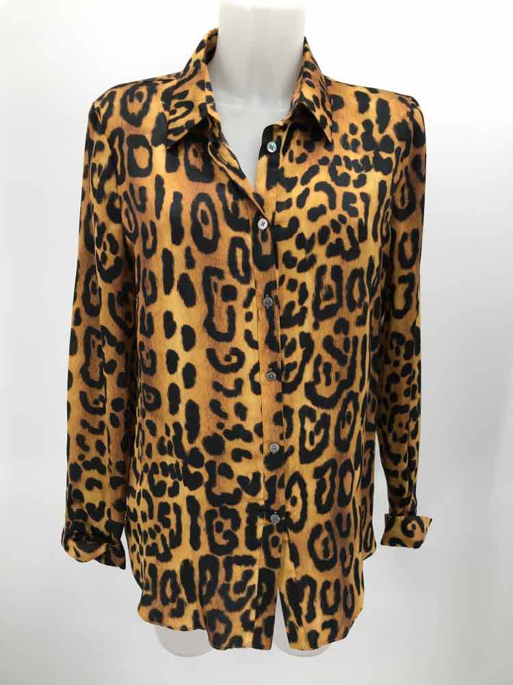 Adam Lippes Brown Animal Print Long Sleeve Button Down