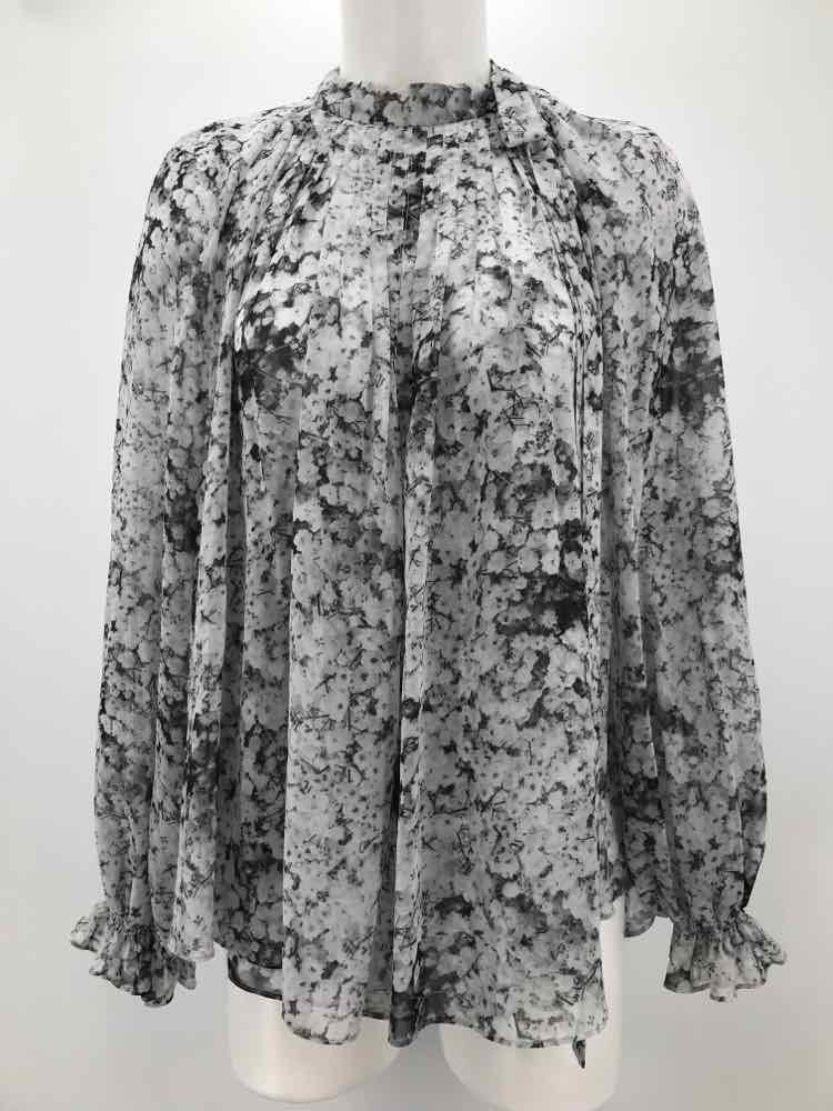 Adam Lippes Grey Size 6 Printed Long Sleeve Blouse