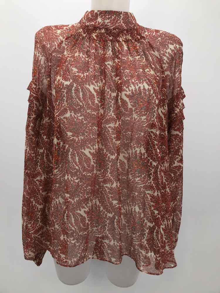 Adam Lippes Red Size Medium Printed Long Sleeve Blouse