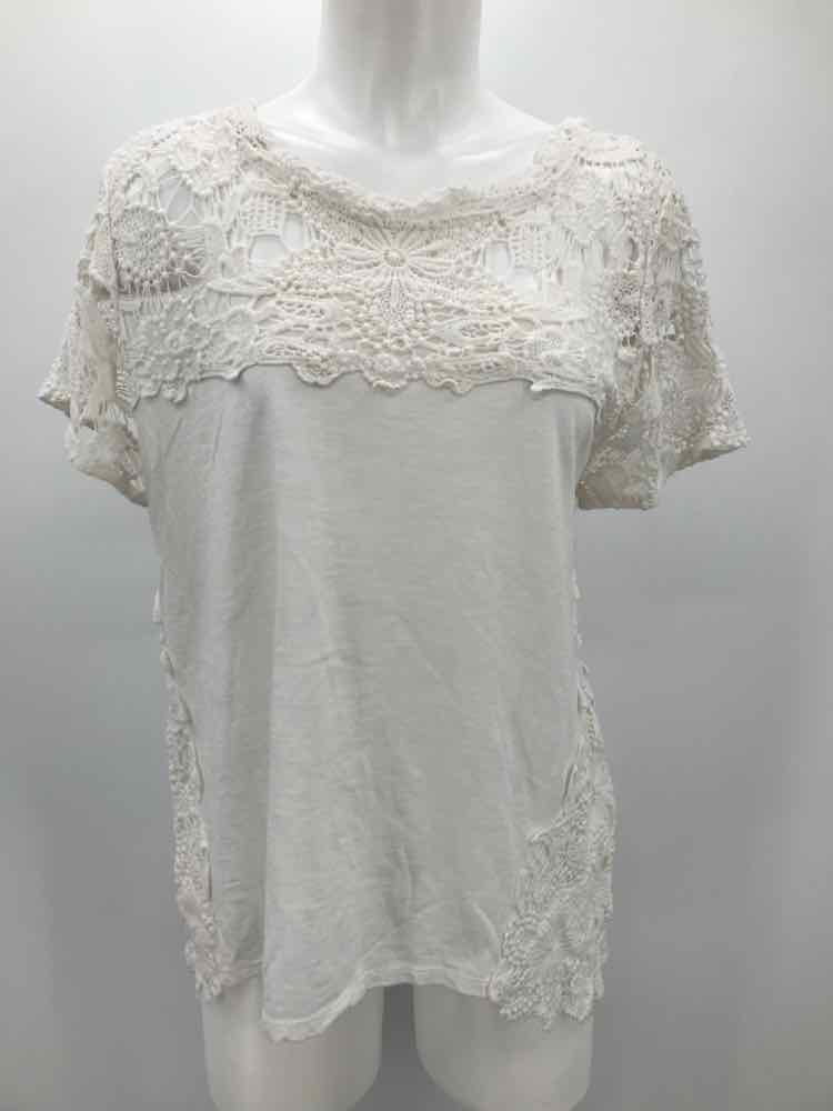 Adiva White Size Large Eyelet Blouse