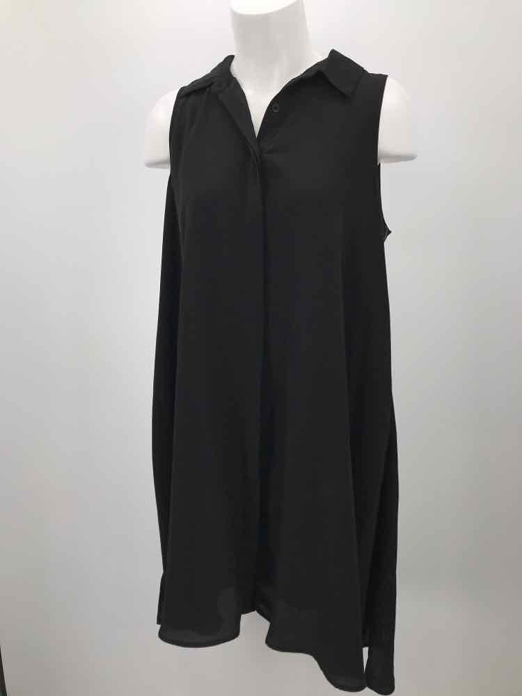 Adrianna Papell Black Size 10 Sleeveless Shift Midi Button Down Dress