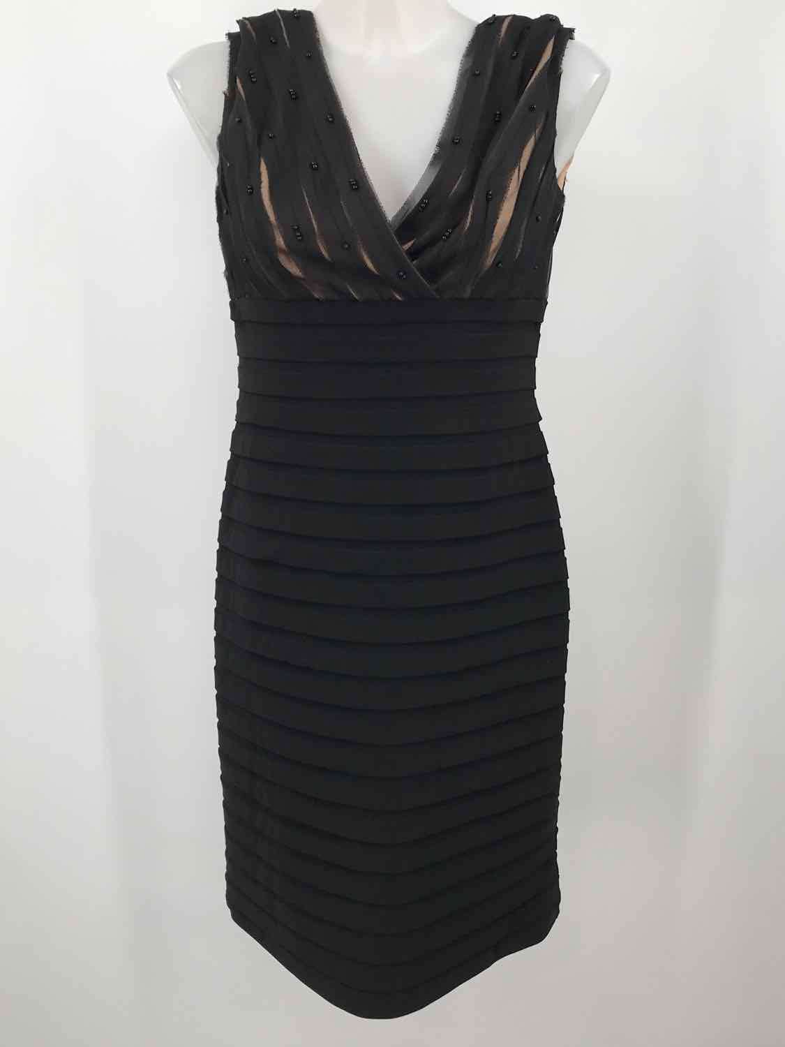 Adrianna Papell Black Size 8 Layered Knee Length Cocktail Dress