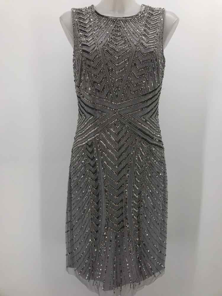 Adrianna Papell Grey Size 10 Beaded Knee Length Cocktail Dress