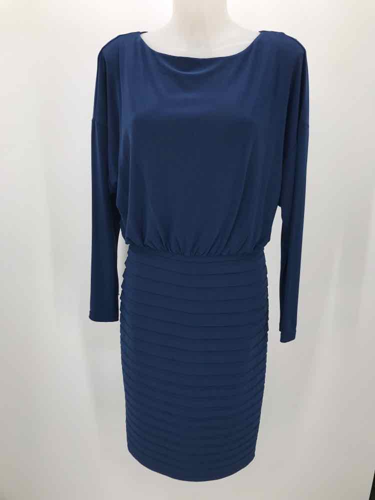 Adrianna Papell Navy Size 10 Ruffle Midi Long Sleeve Dress