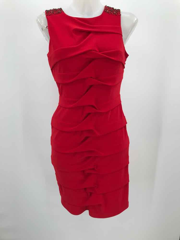 Adrianna Papell Red Size 4 Rouche Knee Length Cocktail Dress