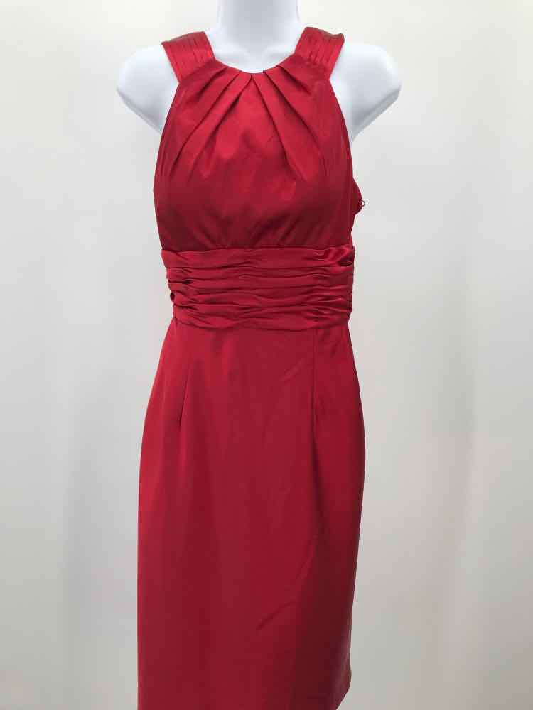 Adrianna Papell Red Size 6 Open Back Midi Cocktail Dress